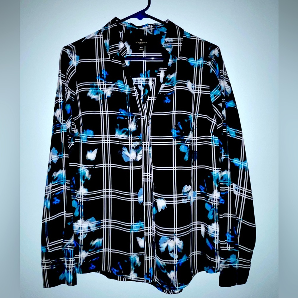 Worthington Women’s Business Button-up Blouse, Black Floral